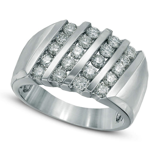 Men's 1.5 CT. T.W. Natural Diamond Slant Four Row Ring in Solid 14K White Gold