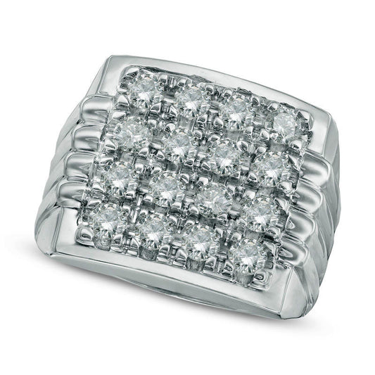 Men's 1.88 CT. T.W. Natural Diamond Square Top Cluster Ring in Solid 14K White Gold