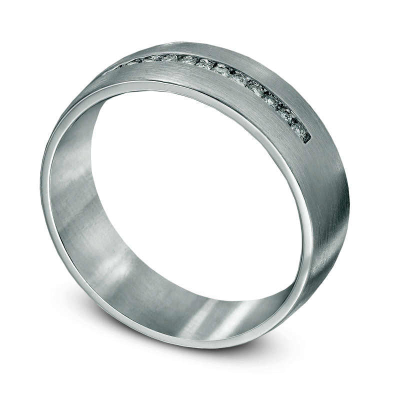 Men's 0.20 CT. T.W. Natural Diamond Satin Finish Wedding Band in Solid 10K White Gold