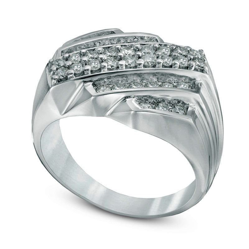 Men's 1.0 CT. T.W. Natural Diamond Multi-Row Diagonal Slant Ring in Solid 14K White Gold