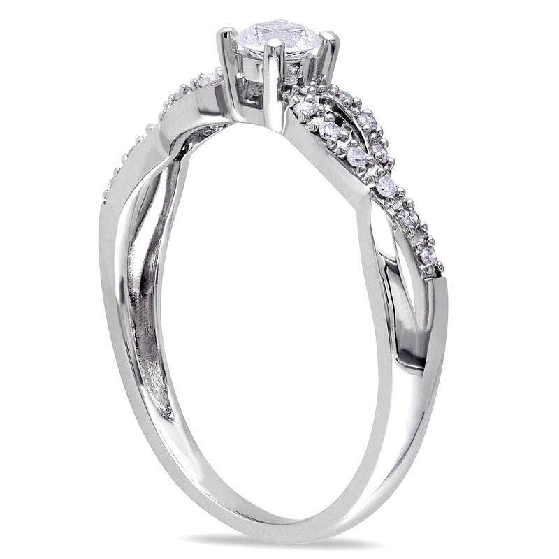 3.5mm Lab-Created White Sapphire and Diamond Accent Promise Ring in Solid 10K White Gold