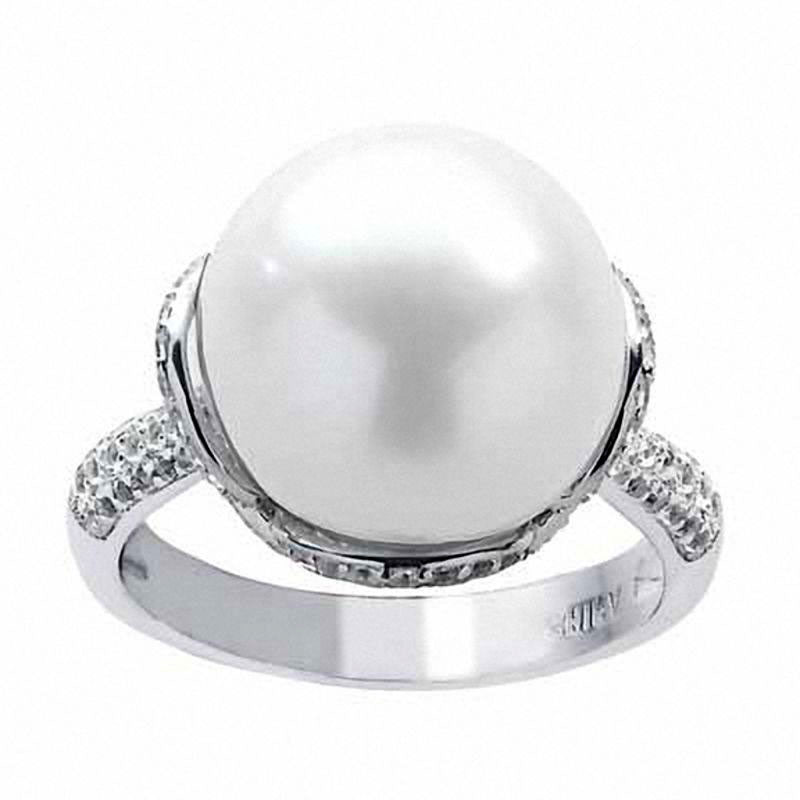 Windsor Pearls® 14.0 - 15.0mm Cultured Freshwater Pearl and White Topaz Ring in Sterling Silver