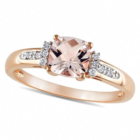 6.0mm Cushion-Cut Pink Morganite and Natural Diamond Accent Engagement Ring in Solid 10K Rose Gold