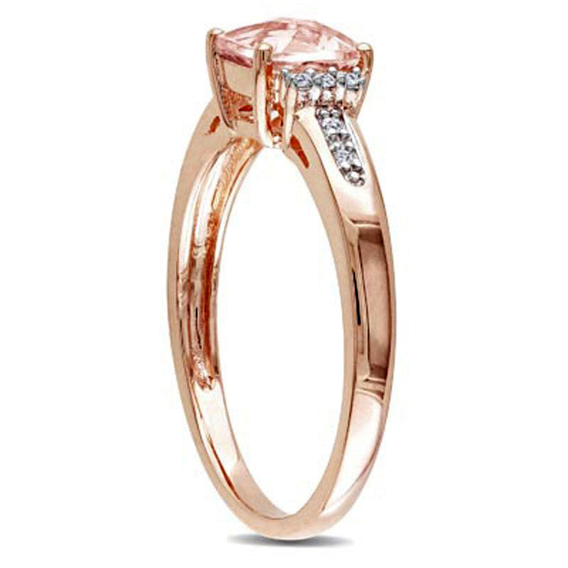 6.0mm Cushion-Cut Pink Morganite and Natural Diamond Accent Engagement Ring in Solid 10K Rose Gold