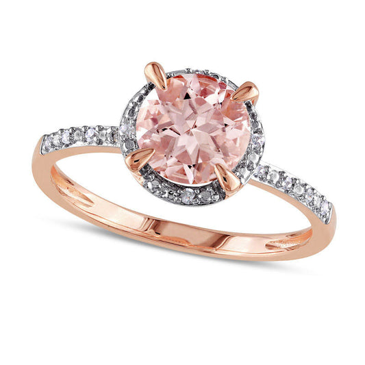 7.0mm Morganite and Natural Diamond Accent Engagement Ring in Solid 10K Rose Gold