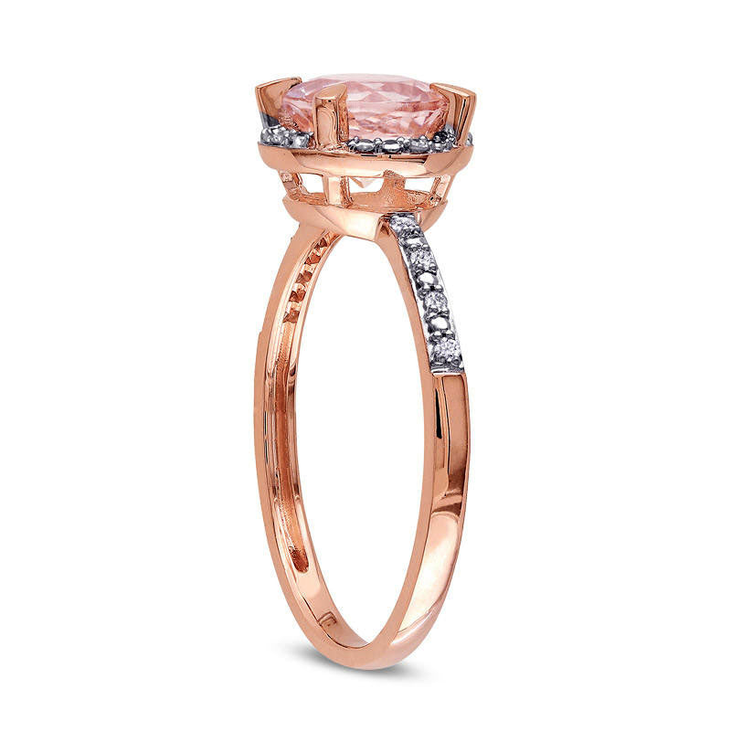 7.0mm Morganite and Natural Diamond Accent Engagement Ring in Solid 10K Rose Gold