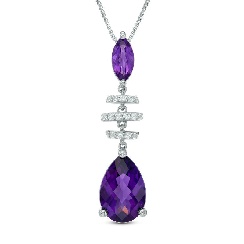 Pear-Shaped Amethyst and Lab-Created White Sapphire Drop Pendant in Sterling Silver