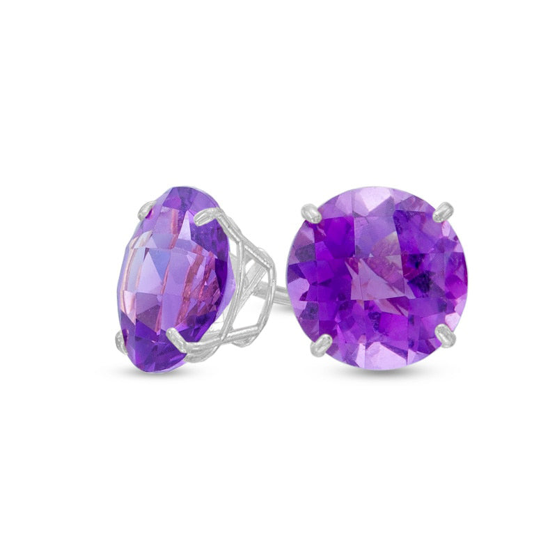 8.0mm Amethyst Stud Earrings in 10K White Gold