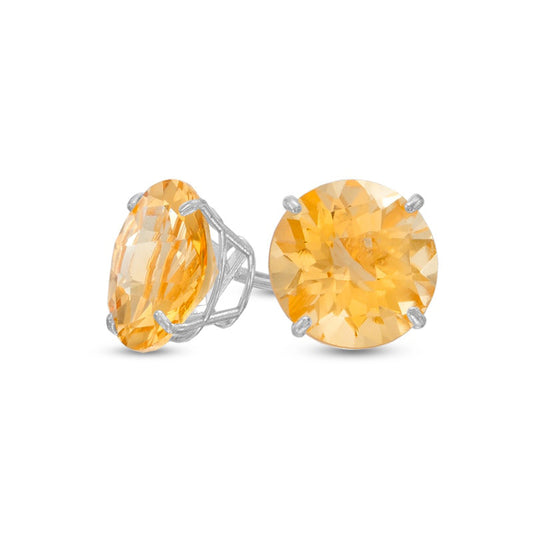 8.0mm Citrine Stud Earrings in 10K White Gold