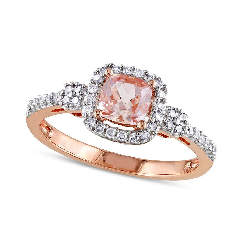 5.0mm Cushion-Cut Morganite and 0.20 CT. T.W. Natural Diamond Engagement Ring in Solid 10K Rose Gold