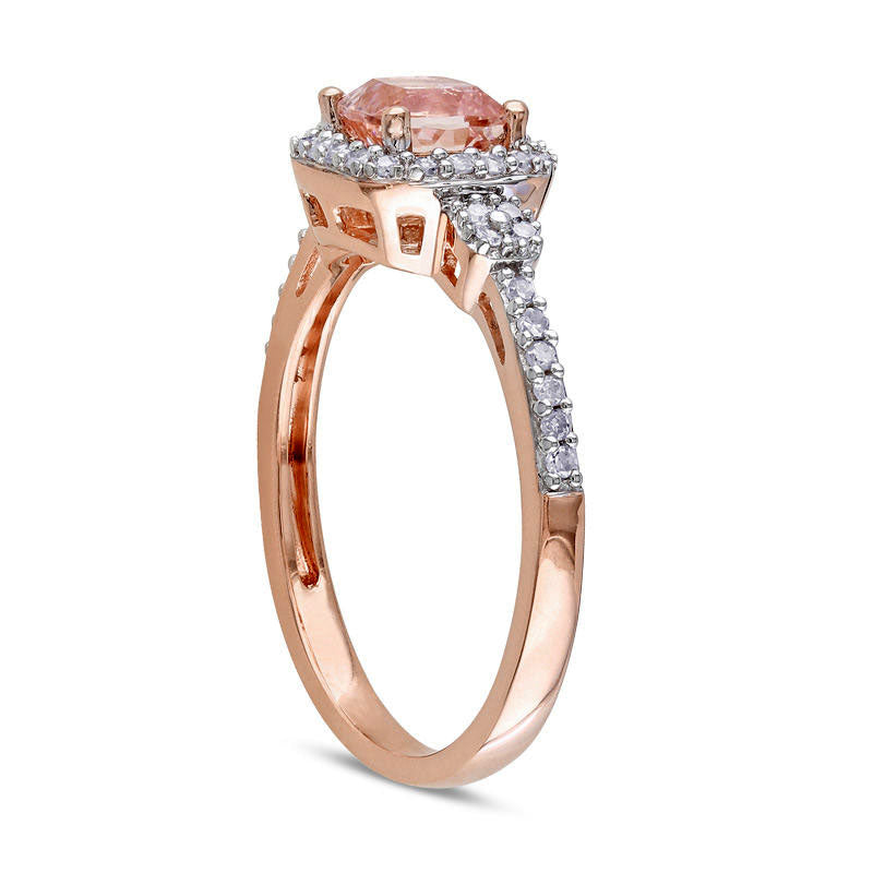 5.0mm Cushion-Cut Morganite and 0.20 CT. T.W. Natural Diamond Engagement Ring in Solid 10K Rose Gold