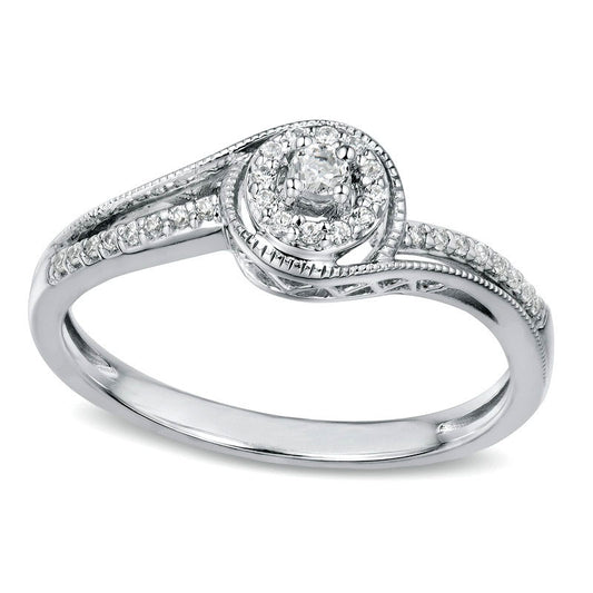 0.13 CT. T.W. Natural Diamond Frame Antique Vintage-Style Promise Ring in Solid 10K White Gold