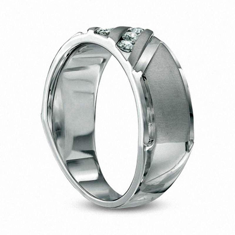 Men's 0.38 CT. T.W. Natural Diamond Slant Ring in Solid 10K White Gold