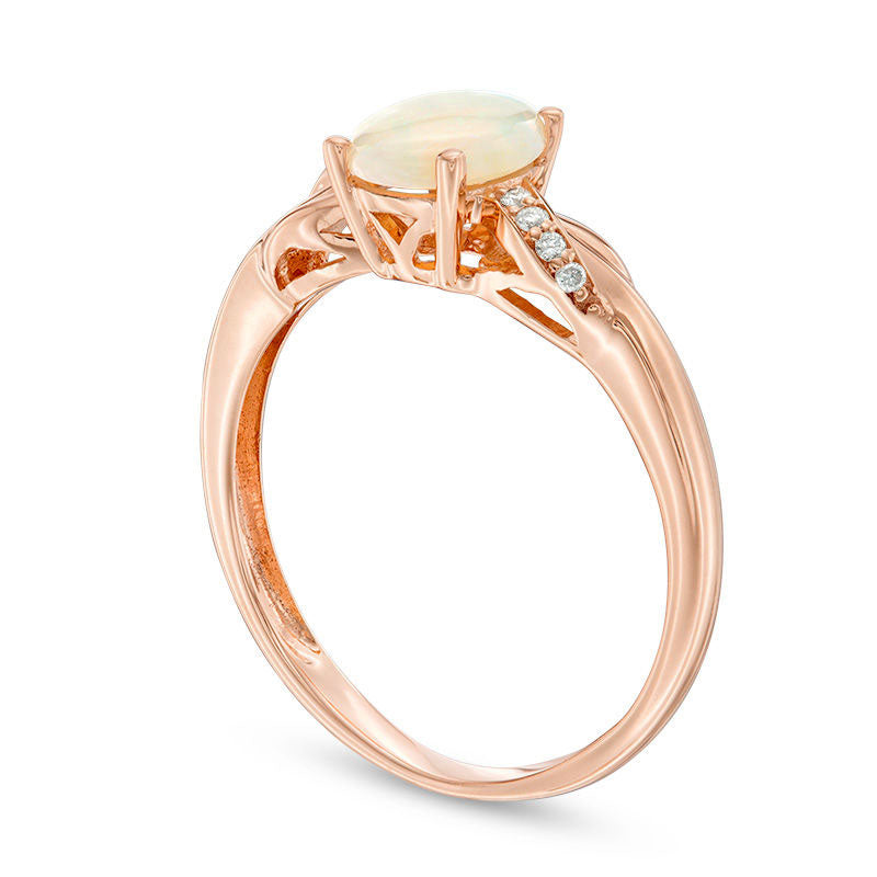 Oval Opal and Natural Diamond Accent Twist Ring in Solid 10K Rose Gold