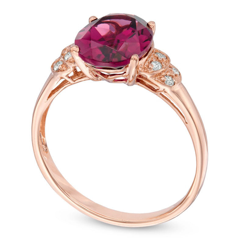 Oval Rhodolite and Natural Diamond Accent Ring in Solid 10K Rose Gold