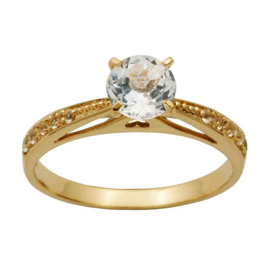 6.0mm White Topaz Engagement Engagement Ring in Solid 10K Yellow Gold