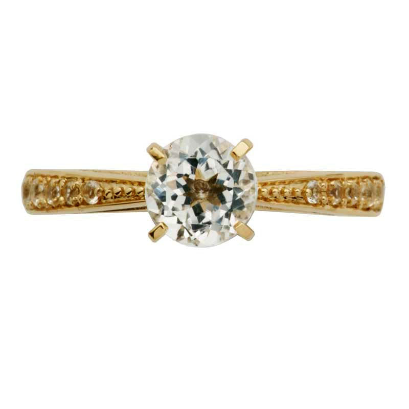 6.0mm White Topaz Engagement Engagement Ring in Solid 10K Yellow Gold