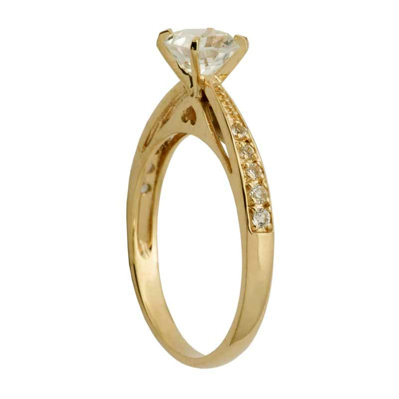 6.0mm White Topaz Engagement Engagement Ring in Solid 10K Yellow Gold