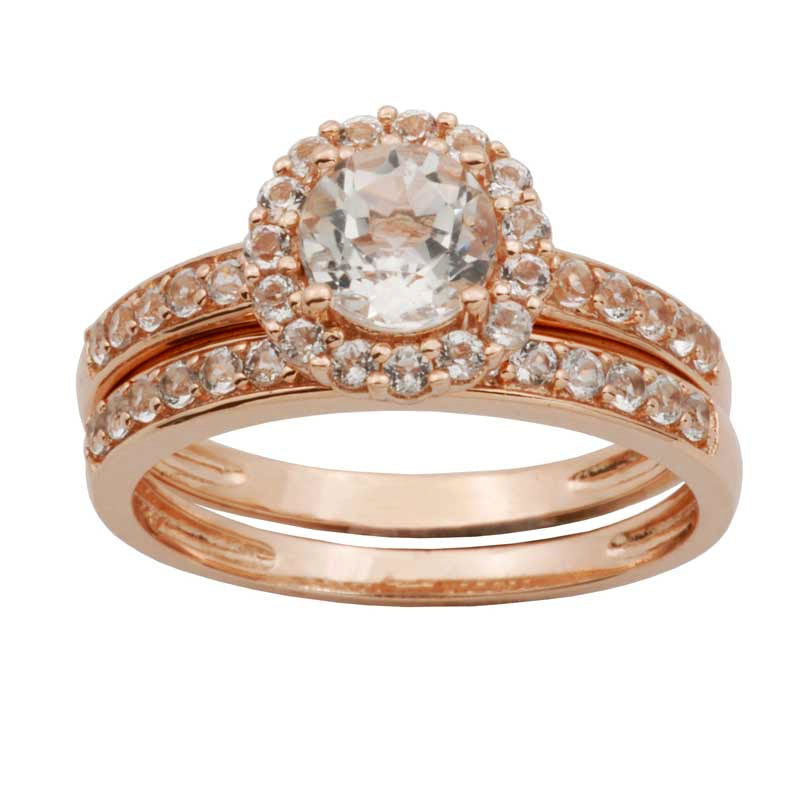 6.0mm White Topaz Frame Bridal Engagement Ring Set in Solid 10K Rose Gold