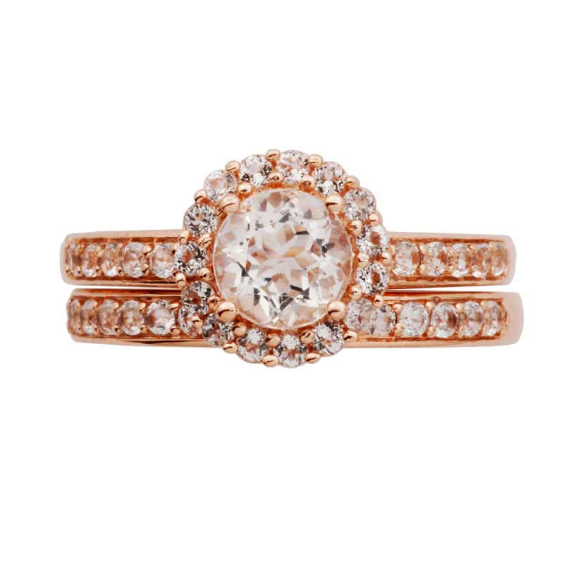 6.0mm White Topaz Frame Bridal Engagement Ring Set in Solid 10K Rose Gold