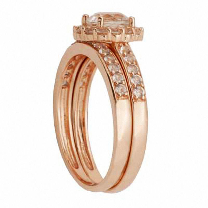 6.0mm White Topaz Frame Bridal Engagement Ring Set in Solid 10K Rose Gold