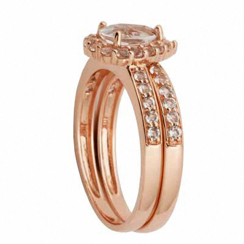 Pear-Shaped White Topaz Frame Bridal Engagement Ring Set in Solid 10K Rose Gold