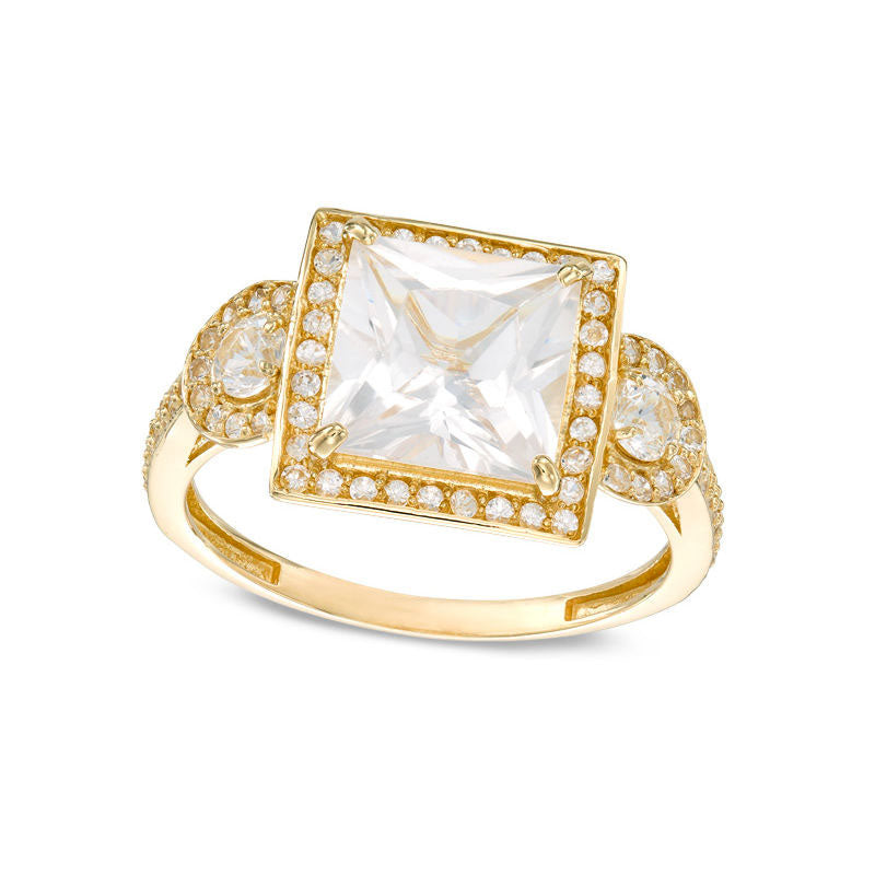 8.0mm Princess-Cut Lab-Created White Sapphire Frame Engagement Engagement Ring in Solid 10K Yellow Gold