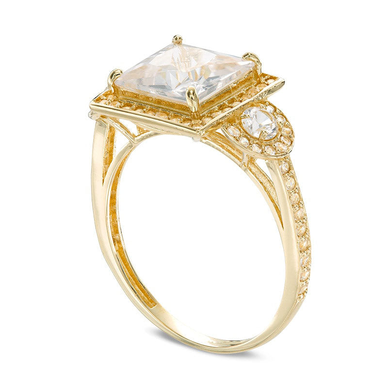 8.0mm Princess-Cut Lab-Created White Sapphire Frame Engagement Engagement Ring in Solid 10K Yellow Gold