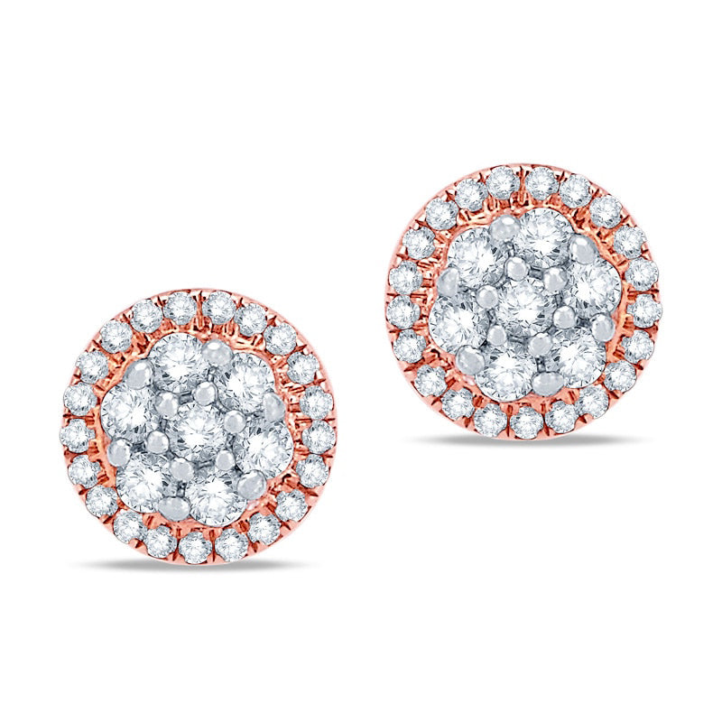 0.33 CT. T.W. Diamond Frame Cluster Stud Earrings in 10K Rose Gold