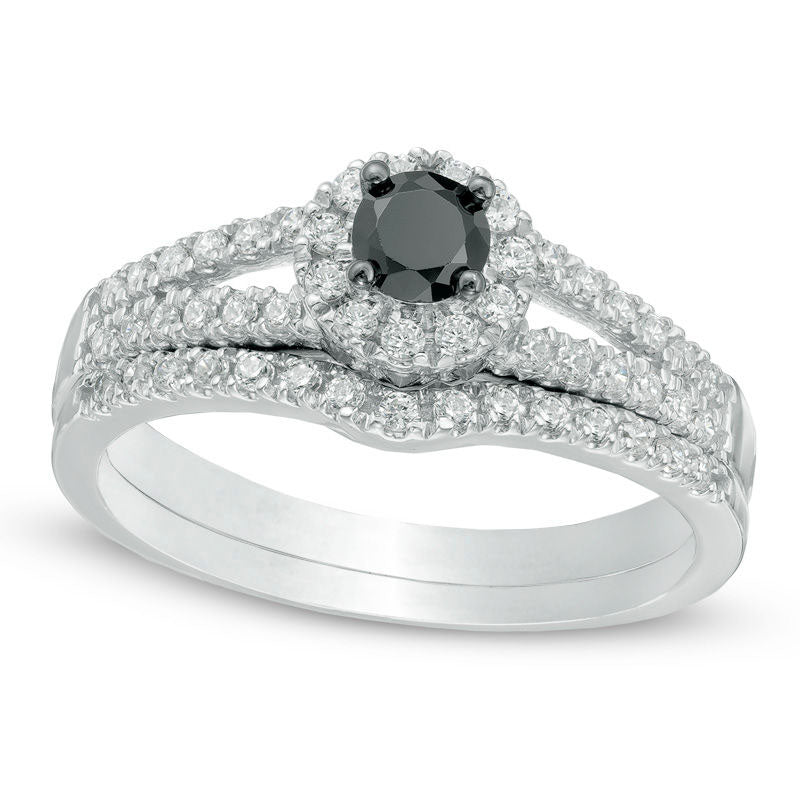 0.50 CT. T.W. Enhanced Black and White Natural Diamond Split Shank Bridal Engagement Ring Set in Solid 10K White Gold