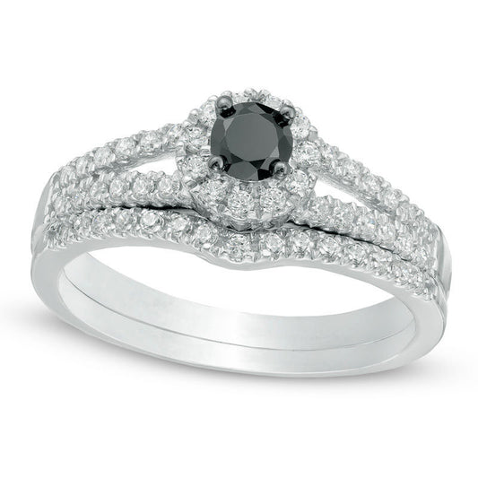 0.50 CT. T.W. Enhanced Black and White Natural Diamond Split Shank Bridal Engagement Ring Set in Solid 10K White Gold