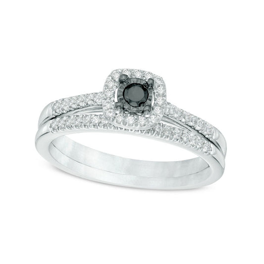 0.33 CT. T.W. Enhanced Black and White Natural Diamond Frame Bridal Engagement Ring Set in Solid 10K White Gold