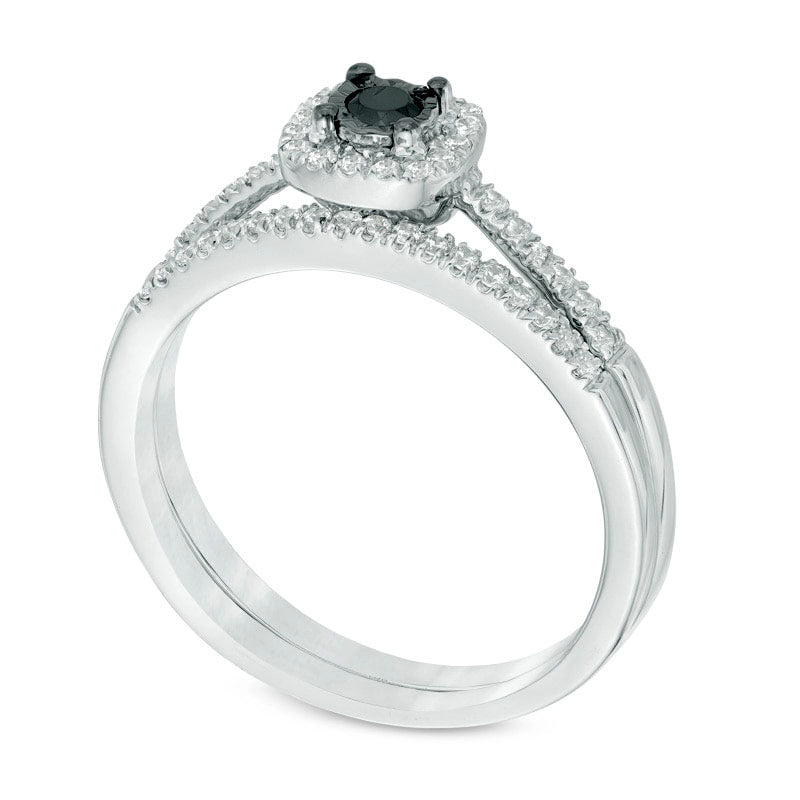 0.33 CT. T.W. Enhanced Black and White Natural Diamond Frame Bridal Engagement Ring Set in Solid 10K White Gold