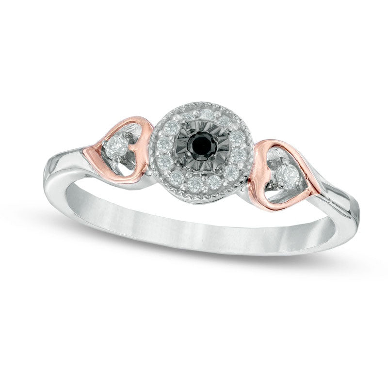 0.13 CT. T.W. Enhanced Black and White Natural Diamond Heart Sides Promise Ring in Sterling Silver and Solid 10K Rose Gold