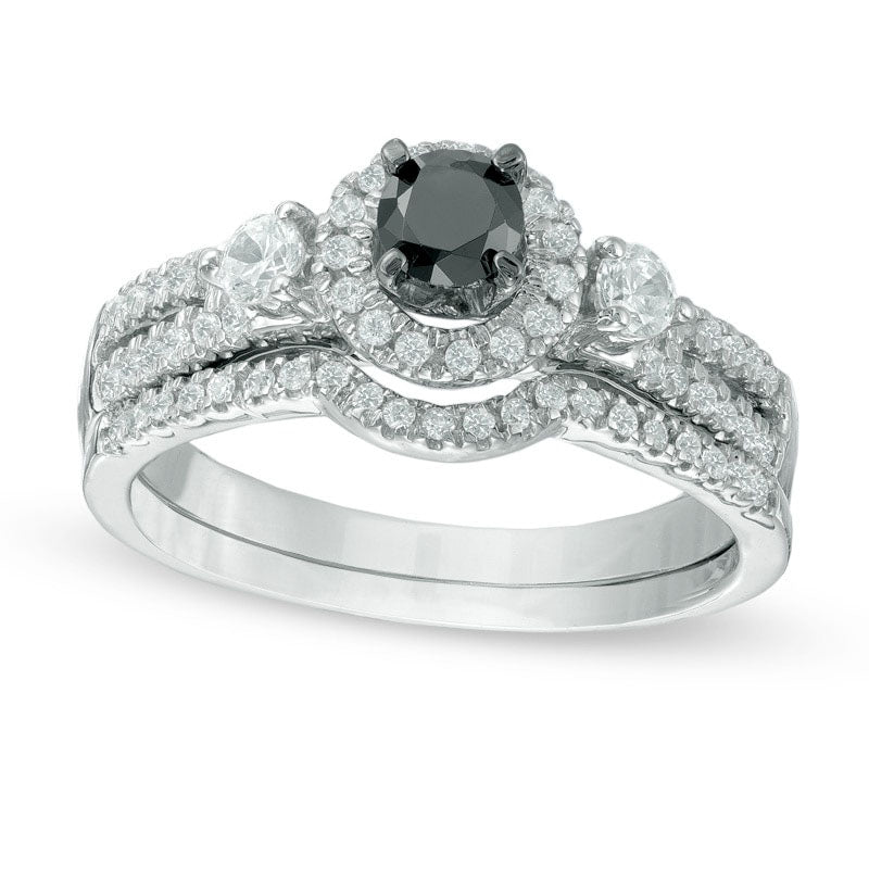 0.63 CT. T.W. Enhanced Black and White Natural Diamond Frame Bridal Engagement Ring Set in Solid 10K White Gold