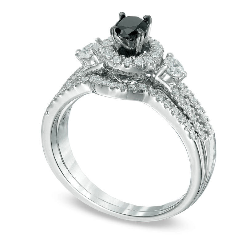 0.63 CT. T.W. Enhanced Black and White Natural Diamond Frame Bridal Engagement Ring Set in Solid 10K White Gold