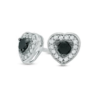 0.25 CT. T.W. Enhanced Black and White Diamond Heart Stud Earrings in Sterling Silver