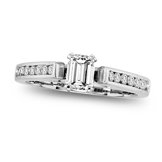 0.88 CT. T.W. Emerald-Cut Natural Diamond Engagement Ring in Solid 14K White Gold