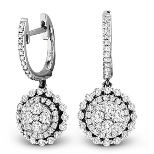 1.17 CT. T.W. Diamond Frame Cluster Drop Earrings in 18K White Gold (G/SI1)