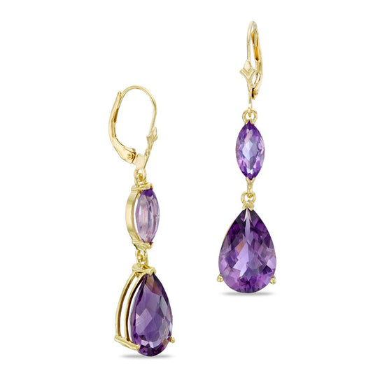 Pear-Shaped and Marquise-Cut Amethyst Drop Earrings in 10K Gold