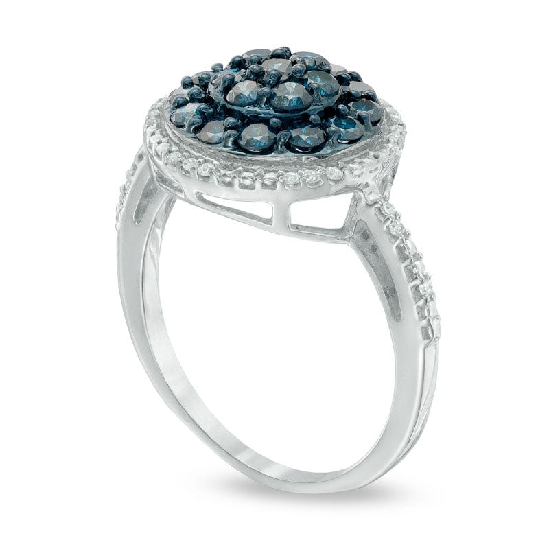 1.0 CT. T.W. Enhanced Blue and White Natural Diamond Frame Cluster Ring in Sterling Silver - Size 7