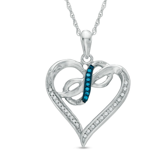 0.1 CT. T.W. Enhanced Blue and White Natural Diamond Heart with Infinity Pendant in Sterling Silver