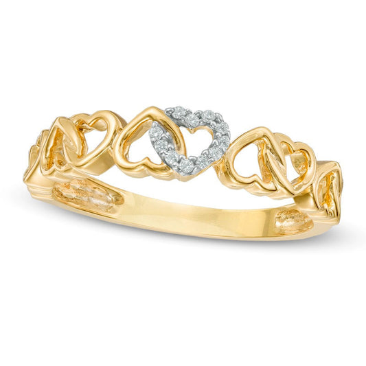 0.05 CT. T.W. Natural Diamond Alternating Hearts Ring in Solid 10K Yellow Gold