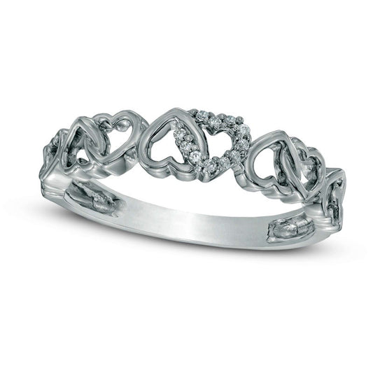 0.05 CT. T.W. Natural Diamond Alternating Hearts Ring in Solid 10K White Gold