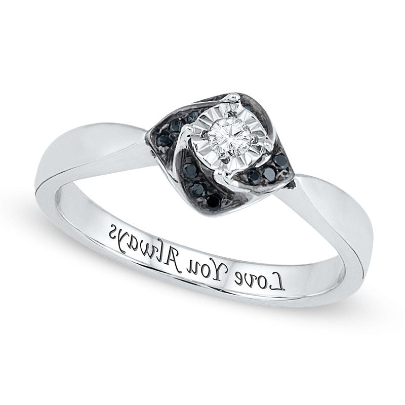 0.10 CT. T.W. Enhanced Black and White Natural Diamond Flower Promise Ring in Sterling Silver (15 Characters)