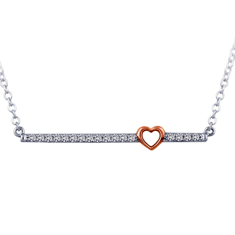 0.1 CT. T.W. Natural Diamond Bar with Heart Necklace in Sterling Silver and 18K Rose Gold Plate