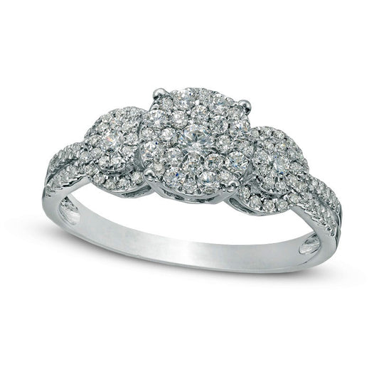 0.50 CT. T.W. Composite Natural Diamond Three Stone Engagement Ring in Solid 10K White Gold