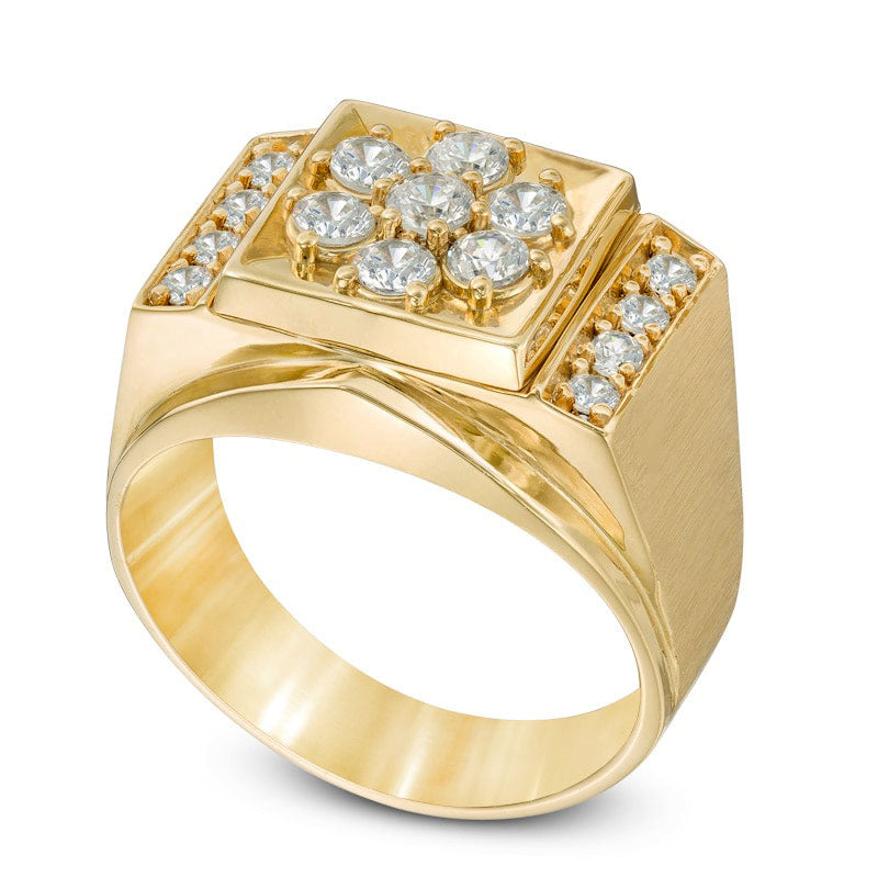 Men's 1.0 CT. T.W. Natural Diamond Cluster Comfort Fit Ring in Solid 10K Two-Tone Gold