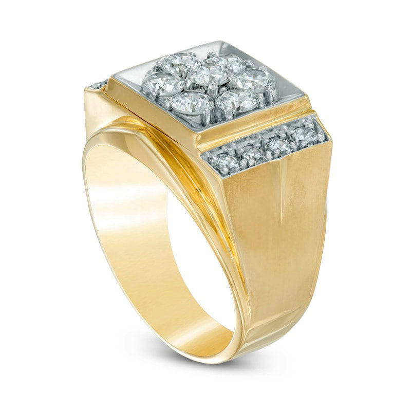 Men's 1.5 CT. T.W. Natural Diamond Square Cluster Comfort Fit Ring in Solid 10K Two-Tone Gold