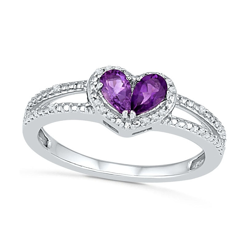 Pear-Shaped Amethyst and 0.05 CT. T.W. Natural Diamond Frame Ring in Solid 10K White Gold